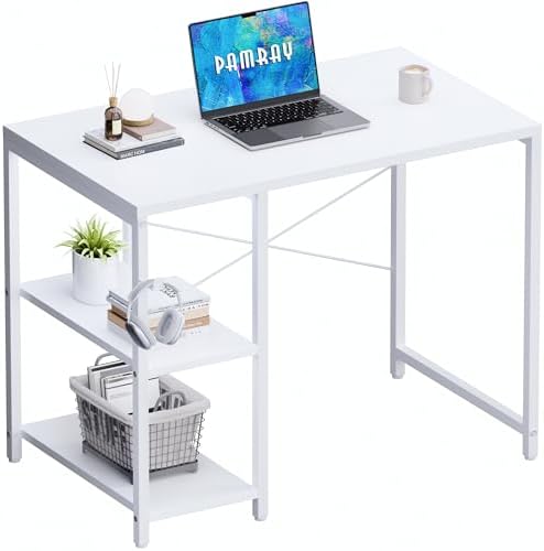 Pamray 32 Inch Small Computer Desk with Shelves for Bedroom Small Spaces by PAMRAY