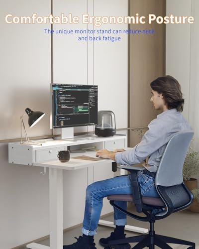 YIHAYO Electric Standing Desk with Drawers, 40 x 24 Inches Adjustable Desk with Storage Shelf, Stand Up Desk with Splice Board, Computer Table for Home Office,White Frame/White Top - Image 5