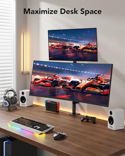 HUANUO Vertical Dual Monitor Mount, Stacked Monitor Stand for 2 Monitors with Height Adjustment Computer Monitor Arm Supports Two 17 to 32 Inch with C Clamp Each Desk Mount Hold up to 17.6lbs - Image 6