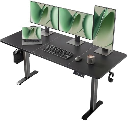 YDN Electric Standing Desk Adjustable Height, 63 x 24 Inches Sit Stand up Desk with Memory Presets & Cable Management, Home Office Desk for Office & Computer Workstation, Black Frame/Black Top by YDN