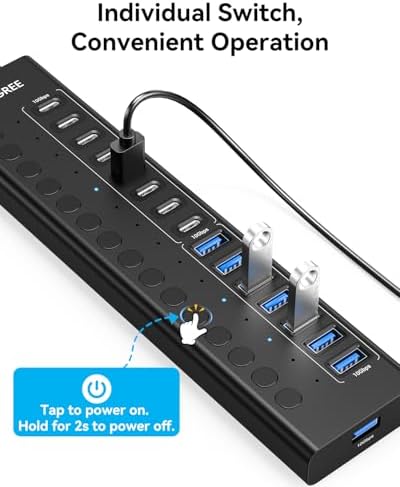 VANGREE Powered USB Hub,16 Ports 10Gbps USB C Hub, 8*USB-A 3.2+8*USB-C 3.2 - Image 5
