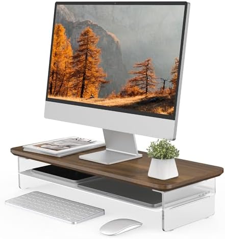 Fenge 23.6" Monitor Stand with Clear Acrylic Legs, Brown by Fenge