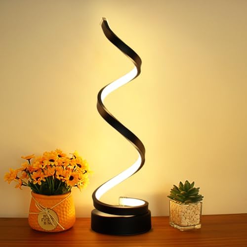 Modern Spiral Table Lamp, Dimmable Table Lamps for Bedroom, 12W LED Desk Lamps for Living Room, 3 Colors 10 Brightness Bedside Lamps Nightstand Lamp Desk Light for Nightstand, Office - Black by BESKETIE