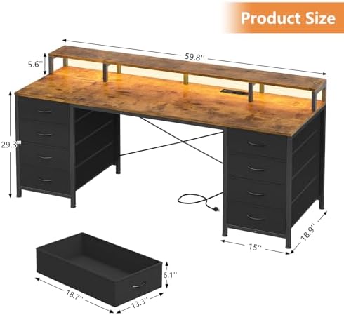 60" Computer Desk with 8 Drawers & Monitor Stand for Home Office, Bedroom - Image 2