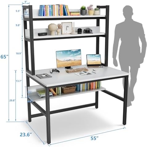Aquzee Desk with Shelves, Computer Desk with Hutch, 55" - Image 2