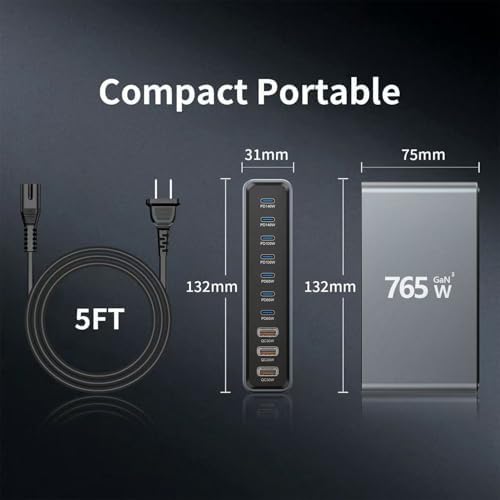 765W 10-Port GaN 3 Desktop Charging Station for Phones, Tablets, Laptops, Smartwatches & Earphones - Home, Office & Travel Compatible - Image 2