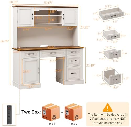 Vabches Executive Desk with 5 Drawers, White - Image 2