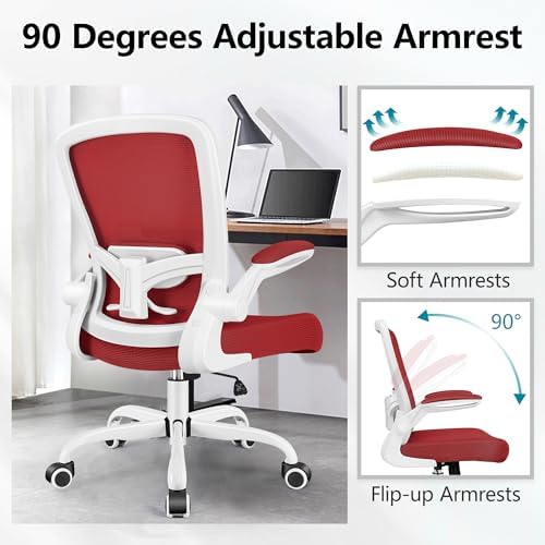 FelixKing Office Chair, Ergonomic Desk Chair Breathable Mesh Chairs Adjustable High Back Lumbar Support Flip-up Armrests, Executive Rolling Swivel Comfy Computer Chairs Home Office Fire Brick - Image 6