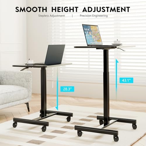 BONTEC Mobile Standing Desk Adjustable Height,Rolling Laptop Cart with Hook - Image 3