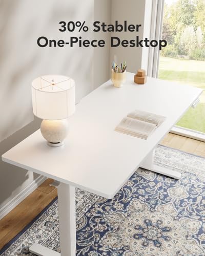 HUANUO Electric Standing Desk, Whole Piece Desktop, Adjustable Height Computer Desk, 4 Height Memory Settings, Sit Stand Up Desk for Home Office, 48" x 24", White - Image 4