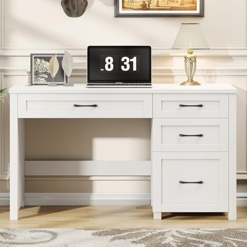 Farmhouse 47" Executive Desk, Computer Desk with File Drawer, Cream White - Image 7