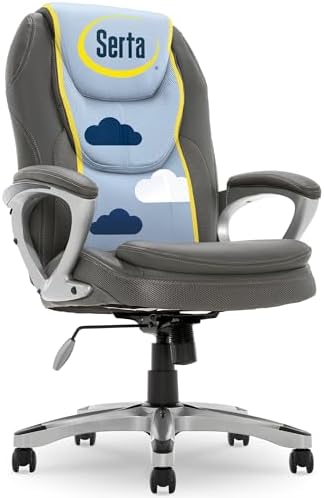 Serta Ergonomic Executive Office Chair, Padded Arms Mesh Back Leather Chair by Serta