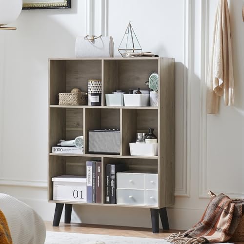LEYAOYAO Cube Bookshelf, Mid-Century Modern Book Shelf with Legs,Retro Grey - Image 7