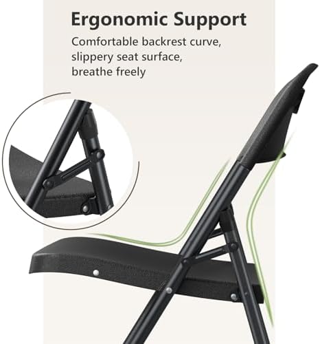 Folding Chairs 6 Pack, Outdoor Folding Chairs for Outside Indoor, Portable 350 lbs Capacity Heavy Duty Plastic Metal Foldable Chairs Commercial Seating for Picnic, Party, Patio, Black - Image 6