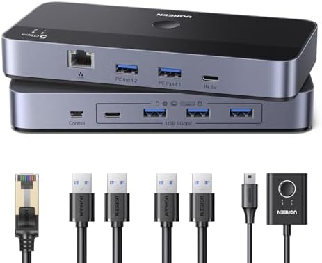 UGREEN USB 3.0 Switch for 2 PCs Simultaneous Internet Access & Sharing USB Devices, USB Switcher Sharing Keyboard and Mouse, Built-in Gigabit Ethernet Adapter, Includes 2 USB Cables & Controller - Image 7