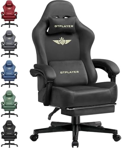 GTPLAYER Gaming Chair Fabric with Pocket Spring Cushion, Big and Tall Gamings Chairs 350LBS High Back Computer Chair with Footrest for Adults Lumbar Support Swivel Game Chair for Office Gaming Gray by GTPLAYER