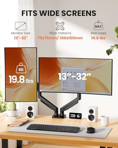 ErGear Dual Monitor Arm, Full Adjustable Monitor Mount for 13–32″ Screens, Fast Install Computer Monitor Stand with Tool-Free VESA Mount, Max Load 19.8 lbs, Max VESA 100x100mm - Image 2