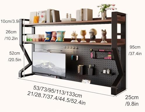 JHDXL Desk Shelf Organizer with Pegboard & Storage Accessories, Space-Saving Desk Storage Shelf, Desktop Shelf Organizer Display Rack, for Dorm, Office(Black 1,95 * 95cm/37.4 * 37.4in) - Image 2