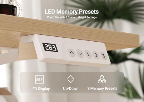 Seang Electric Standing Desk Adjustable Height, 48 x 24 Inch Sit Stand Desk with T-Shaped Frame, 3 Memory Presets & Cable Management for Home Office Computer Workstation, White Frame/Nature Top - Image 6