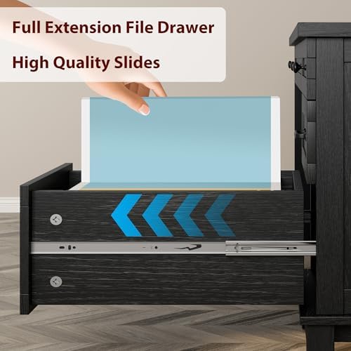 GarveeHome Farmhouse Executive Desk with Drawers, 53.54 in Home Office Desk with Charging Station, Wooden Computer Desk with File Cabinet Storage for Work Study Writing, Rustic Black - Image 6