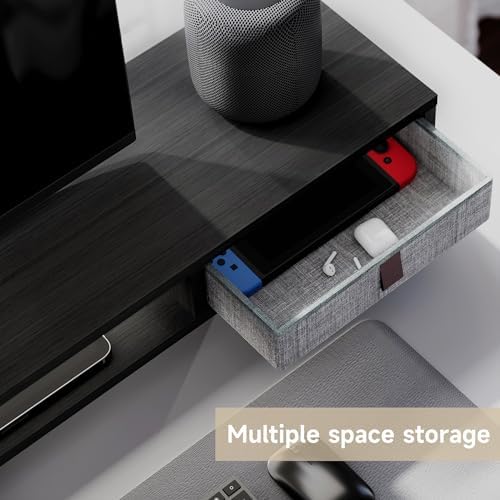 Fenge Dual Monitor Stand, 2-Tier Desk Organizer with Drawers, 42.5in, Black - Image 5