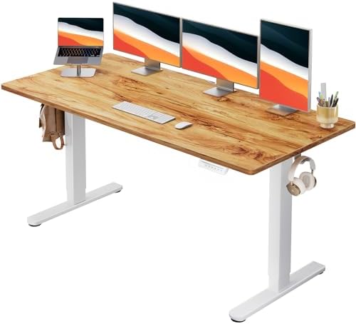 HUANUO Electric Standing Desk, Whole Piece Desktop, Adjustable Height Computer Desk, 4 Height Memory Settings, Sit Stand Up Desk for Home Office, 60" x 24", Light Vintage by HUANUO