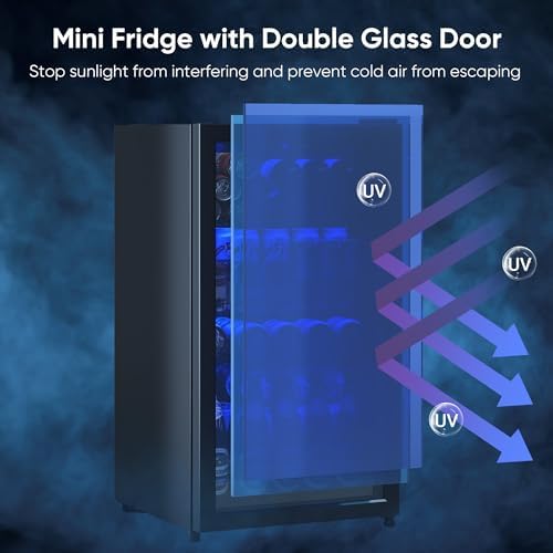 3.1 Cuft Beverage Fridge, 128 Can Mini Fridge, Glass Door, 35–65°F, Black - Image 6