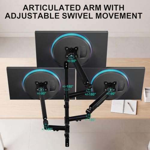 WALI Triple Monitor Wall Mount for 17-34 inch Screens, 22lbs per Arm, Black - Image 5