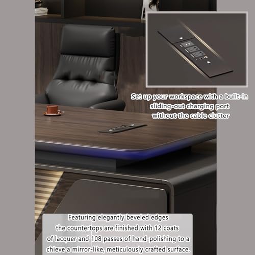 Executive Office Desk with Storage Cabinet,Modern l Shaped Executive Desk,50MM Thick Desktop for CEO Office, Reception & Commercial Workspace - Image 6