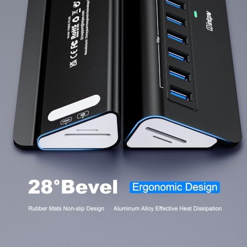 Powered USB Hub 10Gbps, Intpw YH9AC Plus 13-Port USB 3.2 Hub(USB A/USB C 3.2+6 USB-A 3.0+2 PD 45W Fast Charging Ports+SD/TF Card Reader), 65W Power Adapter,Aluminum USB HUB for PC,Laptop,iPhone 17/16 - Image 6