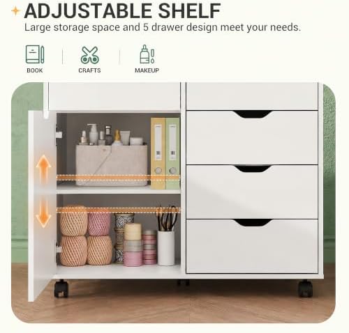 DEVAISE 5-Drawer Wood Office Cabinet, Craft Storage Cabinet, White - Image 6