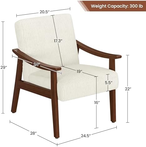 Yaheetech Accent Chairs, Mid-Century Corduroy Fabric Armchairs, Beige - Image 3