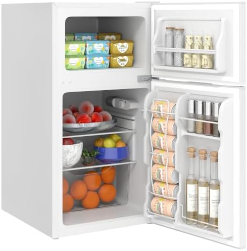 HOMCOM 3.2 Cu.Ft Mini Fridge with Freezer Double Reversible Door White by HOMCOM