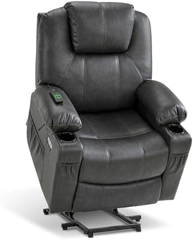 MCombo Electric Power Lift Recliner Chair Sofa with Massage and Heat for Elderly, 3 Positions, 2 Side Pockets, and Cup Holders, USB Ports, Faux Leather 7040 (Grey, Medium) by MCombo