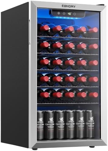 EUHOMY 128 Can Wine Cooler Refrigerator, Wine Fridge Glass Door, Silver by EUHOMY