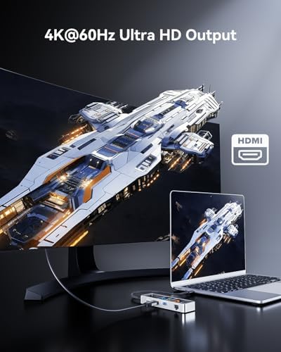 DOCKCASE Explorer Edition Visual Smart USB C Hub (6-in-1) with HDMI Port 4K@60Hz,Gigabit Ethernet,USB-C and 2 USB-A 5Gbps Data Ports, 100w PD Power Delivery, for MacBook Air/Pro, XPS, and More - Image 3