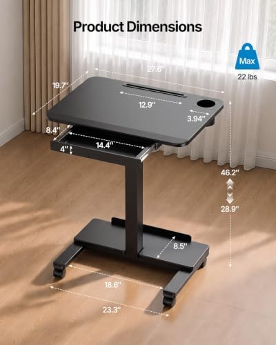 HUANUO 28" Mobile Standing Desk with Drawer and Charging Station - Image 2