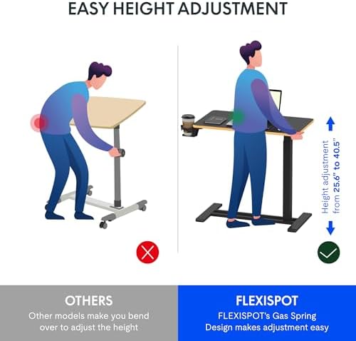 FLEXISPOT H7 28" Pneumatic Height-Adjustable Overbed Table with Wheels - Image 2