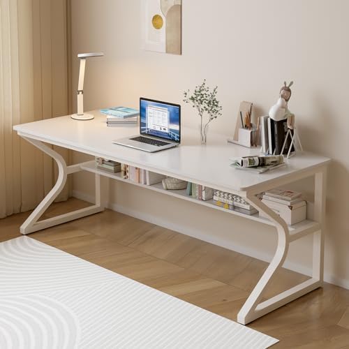 OSCHF 63-Inch Extra Long Desk with Storage Shelf, Warm White by OSCHF