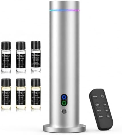 Maromalife Waterless Diffuser, 1000 Sq.Ft Coverage, Essential Oil Diffuser with Tilt-Safe, Remote Control, Adjustable Mist, Mood Lights Aromatherapy Diffuser for Home, Room, Office, Hotel, Silver by Maromalife