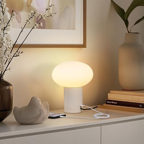 Brightech Ivy LED Table Lamp - Small 9” Bedside Reading Lamp, Modern USB Desk and Nightstand Light with Ambient Lighting for Bedroom, Living Room, Office - Frosted Glass Globe Lamp Shade, Cream - Image 2