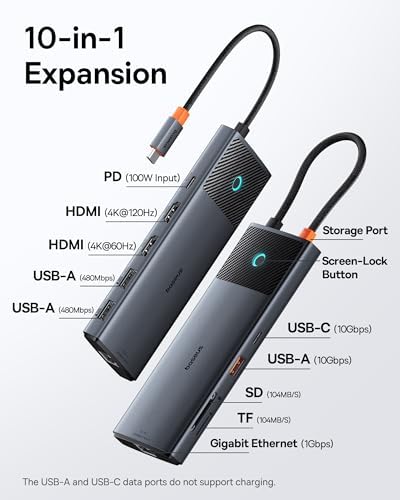 Baseus Docking Station Dual Monitor 10Gbps 10 in 1 USB C Hub with 2 HDMI - Image 2