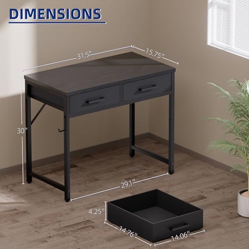 Pamray 32 Inch Small Computer Desk with 2 Drawers for Bedroom Study Writing Home Office Table for Small Spaces White - Image 7