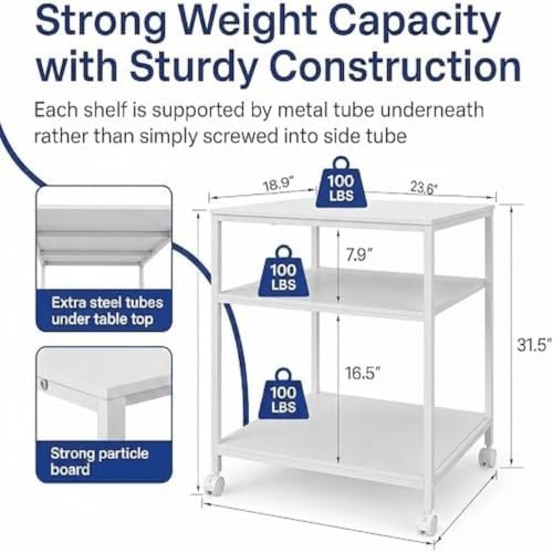31.5" Heavy Duty Large Printer Stand with Adjustable Storage Shelf, White - Image 2