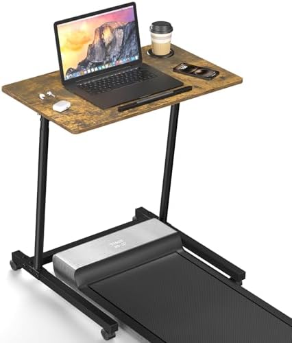 Eocnrhe Treadmill Desk, Mobile Small Standing Desk with Wheels for Walking Pad, Portable Table for Laptop, Rolling Table Adjustable Height, Bedside Table，Brown by Unknown