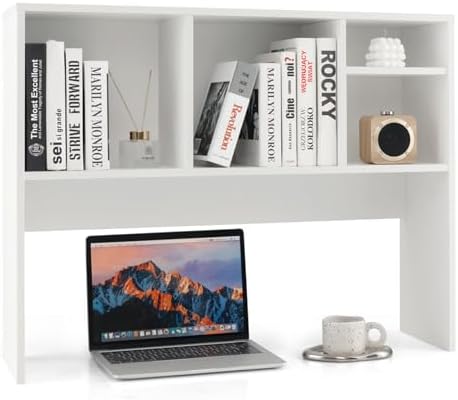 GOFLAME Desk Hutch Dorm White, 4 Cubes Desktop Bookshelf, 37” Wood Tabletop Storage Organizer Shelf for Computer Monitor, Modern Countertop Display Hutch, Home Office, Study by GOFLAME