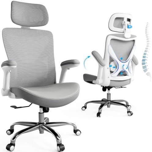 TRALT Office Chair - Ergonomic Office Chair with Adjustable Lumbar Support Headrest Office Desk Chair - Gaming Chair in X-Shape Office Chair - Desk Chair Computer Chair 150 kg White/Grey by TRALT