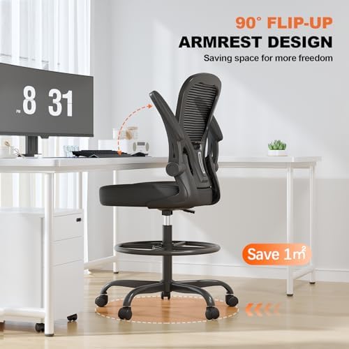 Synorla Ergonomic Tall Drafting Chair-Mesh Desk Chair with Flip-Up Arms - Image 6