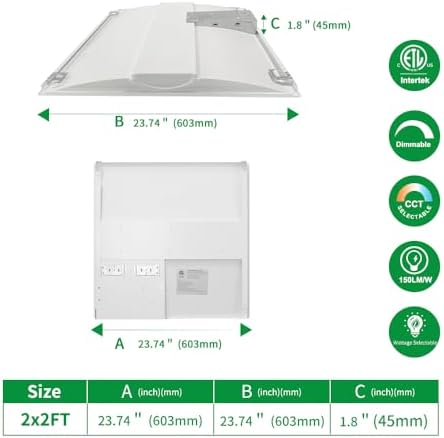 2x2 LED Troffer Light with Sensor Base Ready, ETL Listed, 2PK - Image 2