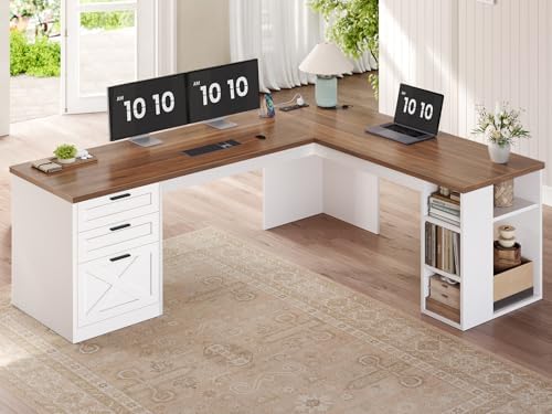 SEDETA 67" Farmhouse Executive L Shaped Desk with 3 Drawers - Image 6
